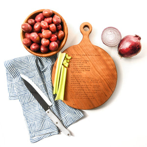 Cutting board with recipe, laser etched in cherry wood