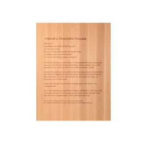recipe laser engraved on cutting board, maple wood