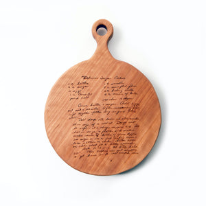 cutting board with a recipe, round cherry wood 